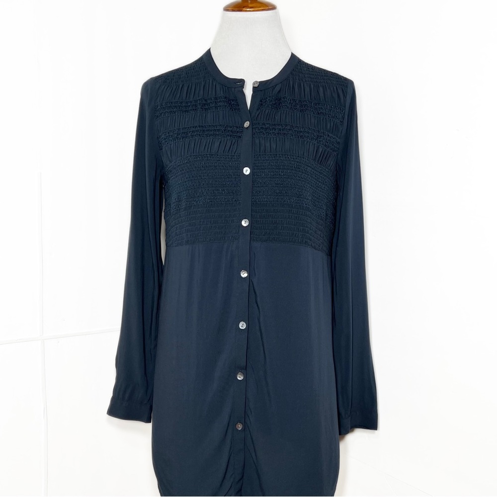 SOLD-J. Jill Navy Blue Smocked Long Sleeve Buttondown Tunic - Picture 8 of 10